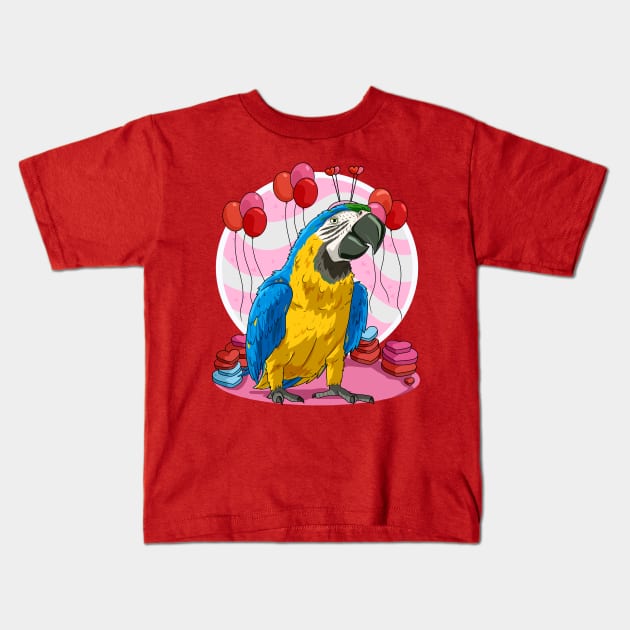 Blue and Yellow Macaw Valentines Day Parrot Bird Kids T-Shirt by Noseking